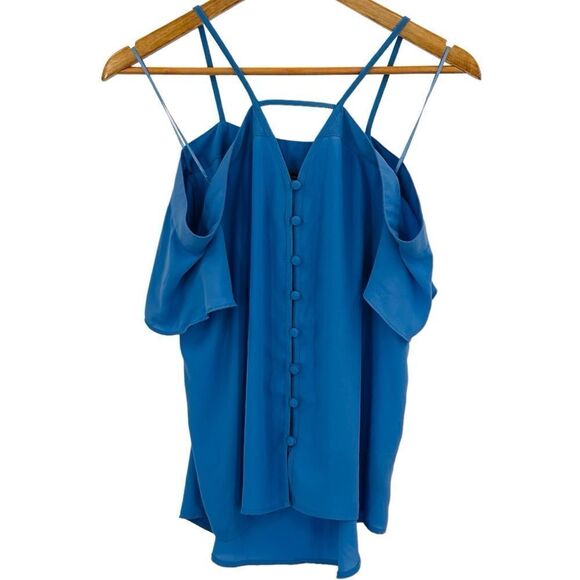 Express periwinkle blue cold shoulder button front blouse size xsmall - Picture 1 of 7